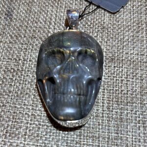 Carved Labradorite Skull Pendant